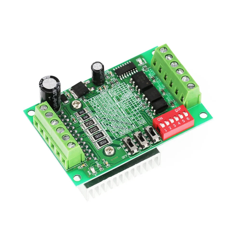 TB6560 stepper motor driver module on a circuit board with a large metal heat sink.