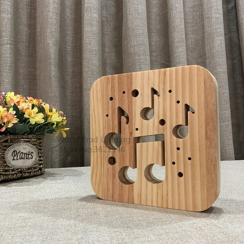 19cm square wooden LED atmosphere light with warm white illumination and USB cable connection