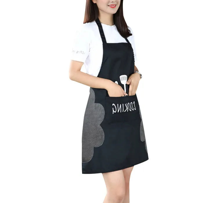 Korean style sleeveless kitchen apron with waterproof fabric and coral velvet details