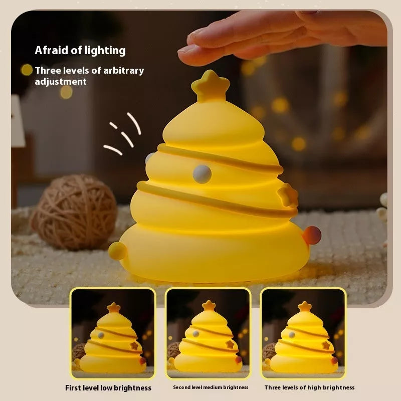 USB Rechargeable Christmas Tree Silicone Night Light with warm glow for eye protection