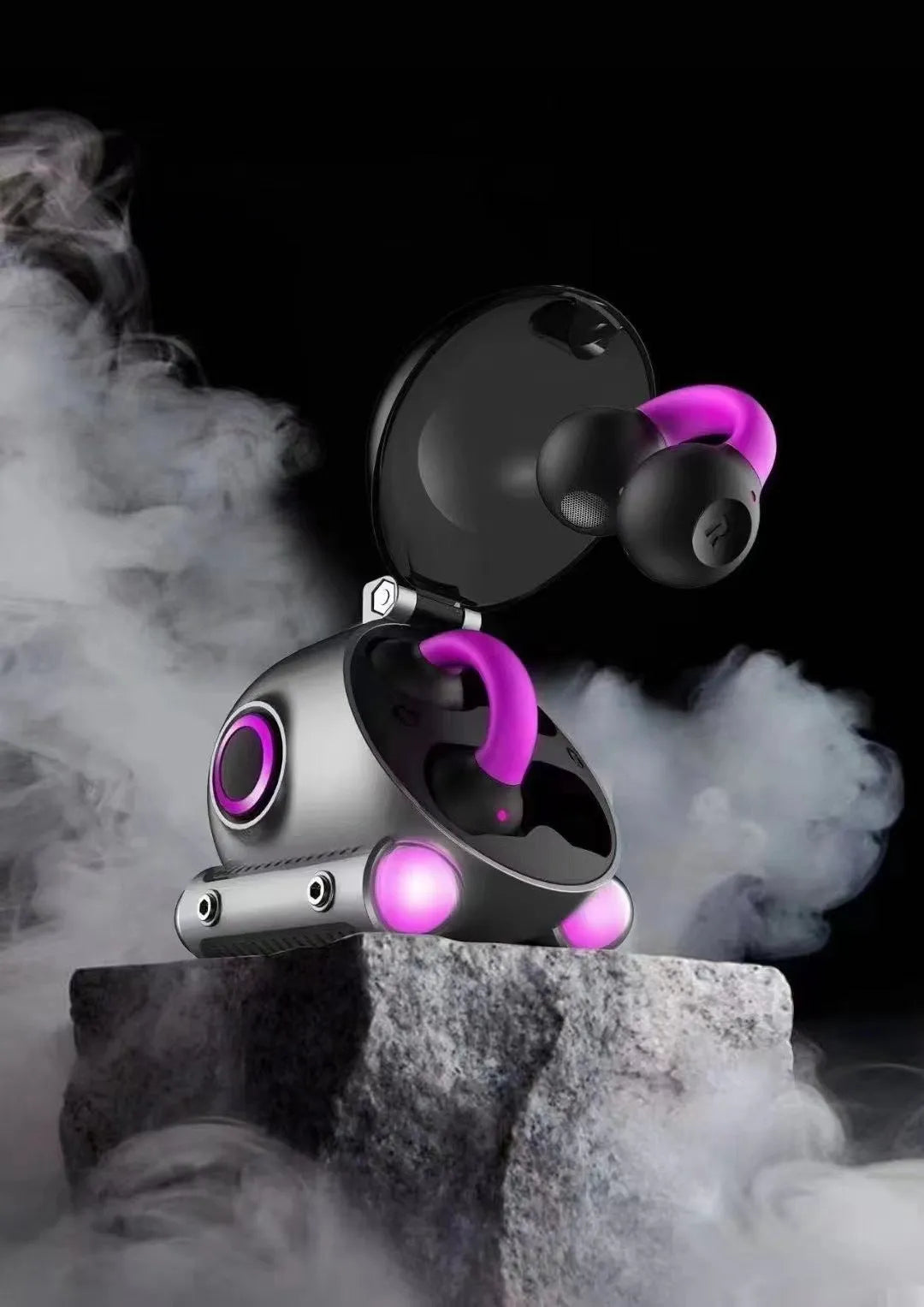 Black wireless Bluetooth sports headset with clip-on earhook design on white background