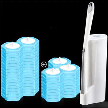 Disposable toilet cleaning brush with scrubbing pad for thorough, hygienic bathroom cleaning