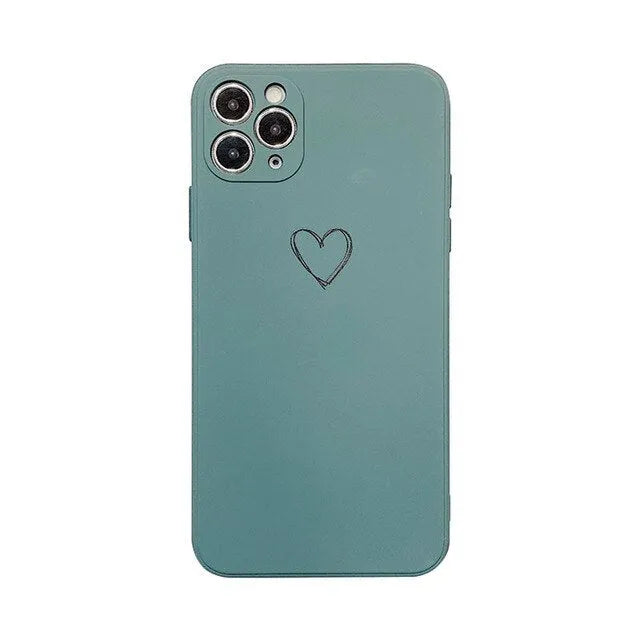 Silicone iPhone case in solid colours like black, green, pink, and white, showing TPU material and slim back cover design