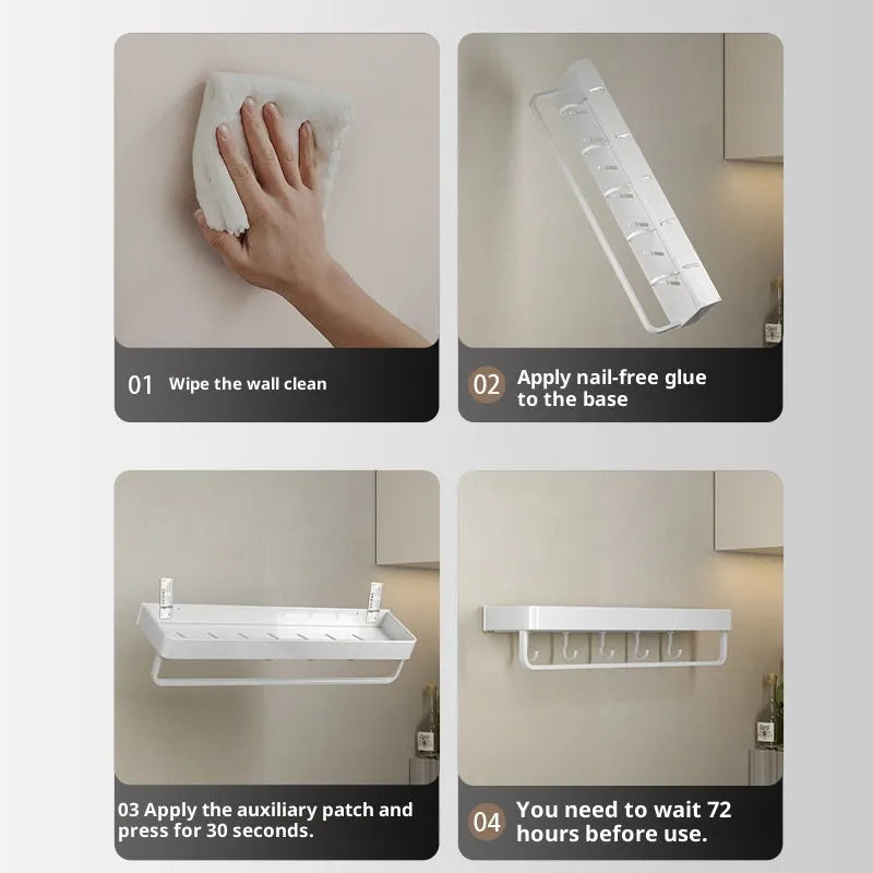 White 30cm aluminium alloy bathroom storage rack with punch-free or drilled wall hanging fitting and single layer