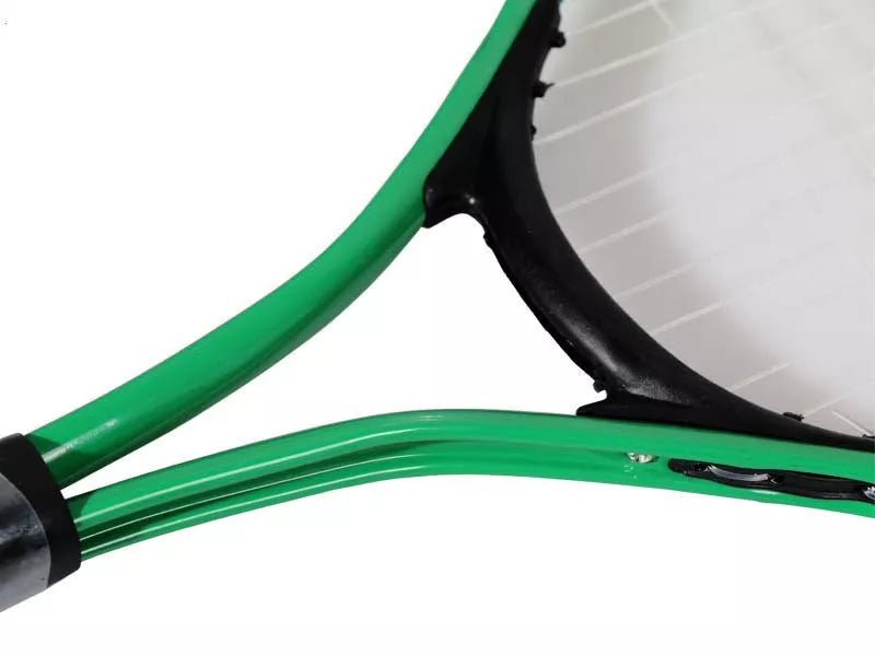 Children's tennis racket with steel alloy frame in green, red, or blue