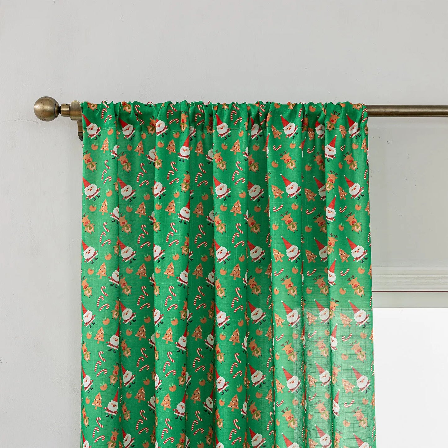 Christmas curtain with snowman and angel print in green or red, 1 metre length with semi-sun shade function