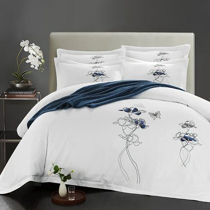 Four-piece 100% cotton bedding set in plain pattern, twill weave, 200x230cm fitted sheet for double bed