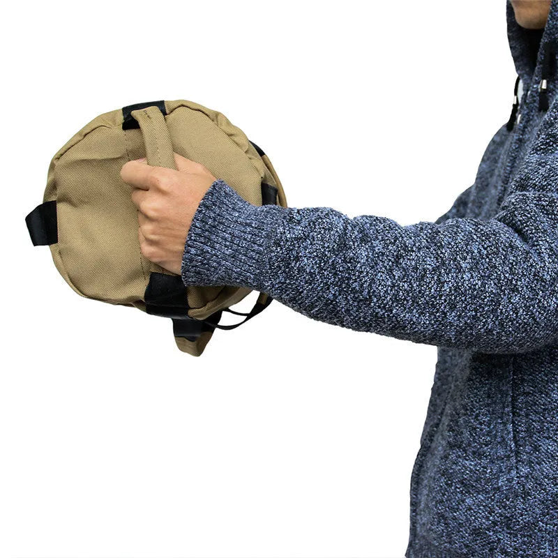 Weight lifting sandbag in 900D Oxford cloth with six handles, 48cm x 20cm size, four inner bags, Black Khaki or Red