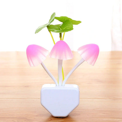 Color-changing LED mushroom night light with automatic sensor for home use