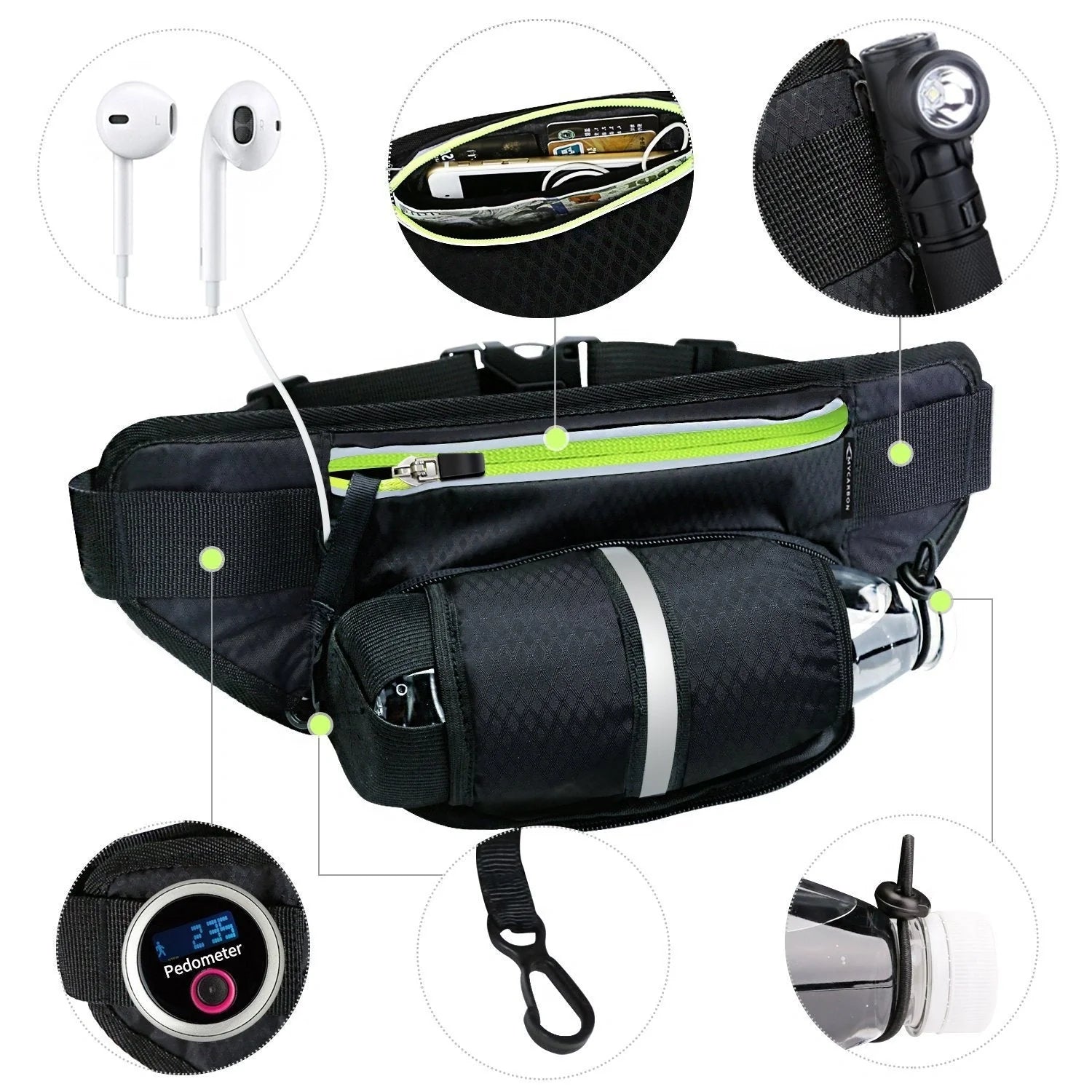 Multifunctional running waist bag sports belt with adjustable belt and water bottle pocket