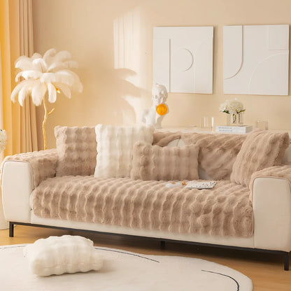 Square flannelette sofa cushion in light blue colour measuring 110x160cm on grey fabric sofa