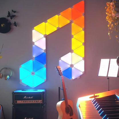 Nine square LED panels arranged in grid with colourful illumination, voice control and music synchronisation features