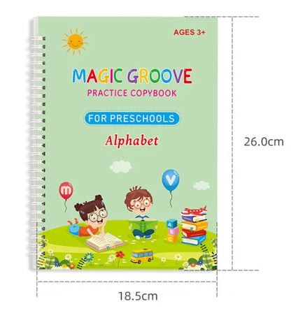 Children's English groove magic calligraphy practice set with pen, ten refills, and double-sided training surface