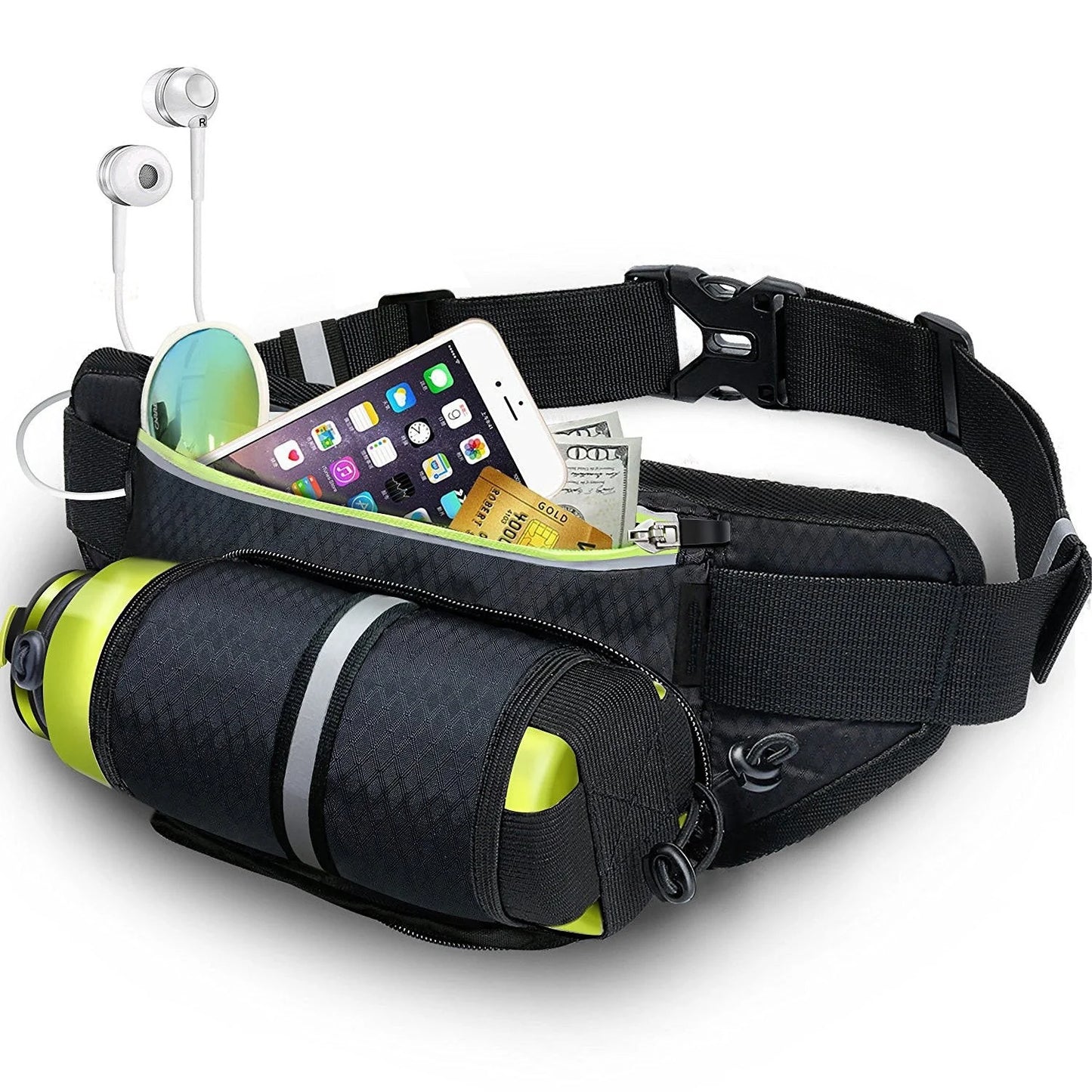 Multifunctional running waist bag sports belt with adjustable belt and water bottle pocket