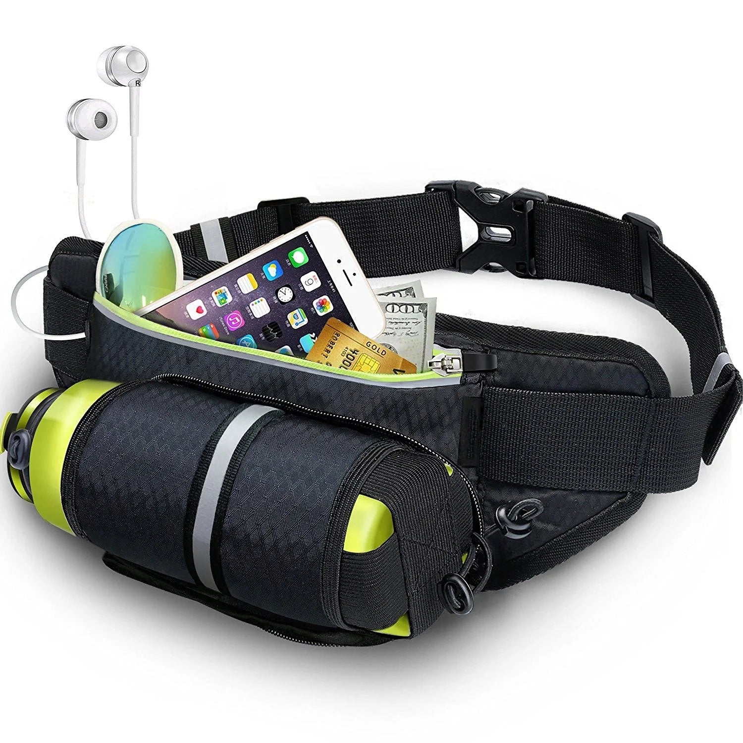 Multifunctional running waist bag sports belt with adjustable belt and water bottle pocket