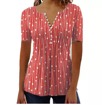 V-neck long sleeve blouse in striped or plaid design, available in multiple colors