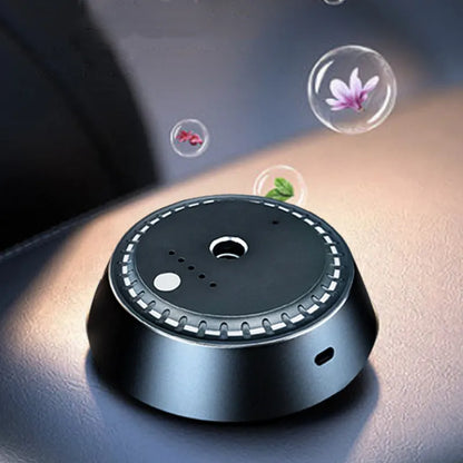 Black USB rechargeable car aroma diffuser with compact 9x4.5cm metal housing