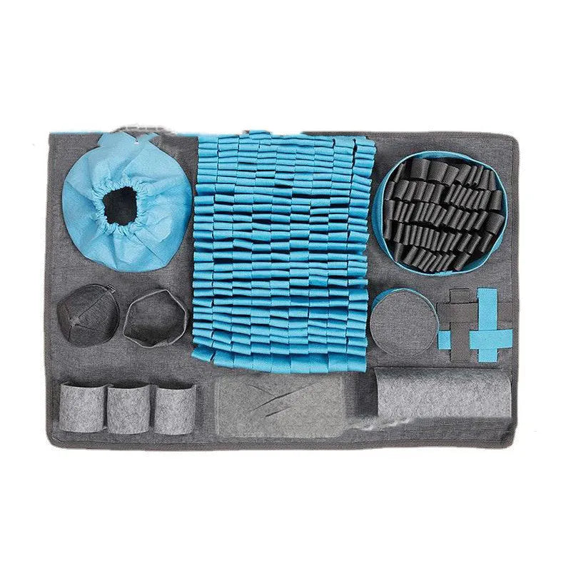 Felt and webbing pet sniffing pad with tunnel maze layout in Smell Pad colour for dog scent training