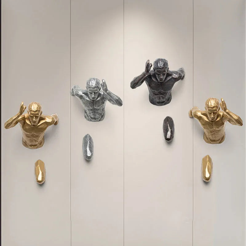 Modern resin character wall decoration in metallic finish