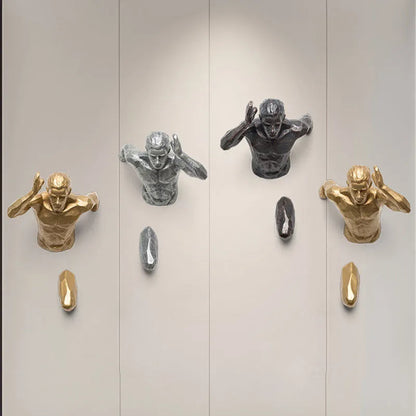 Modern resin character wall decoration in metallic finish