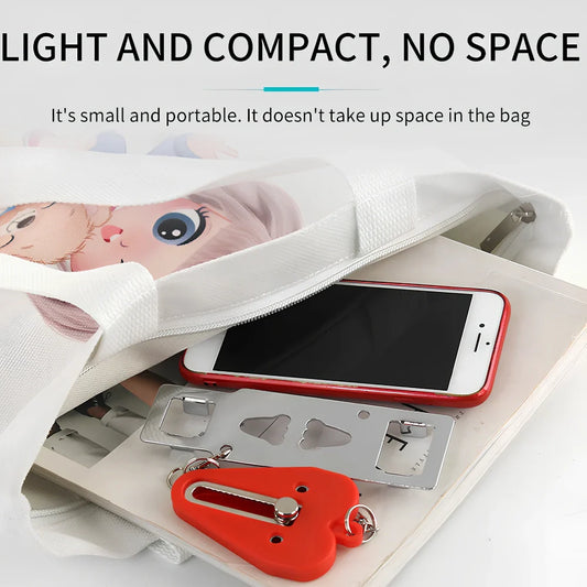 Red portable door security latch with chrome metal components for tool-free installation