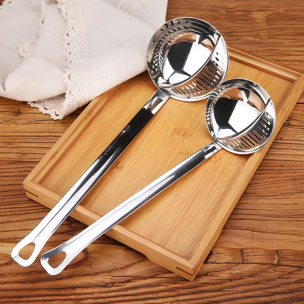 Stainless steel kitchen colander spoon with detachable large and small serving spoons on kitchen counter