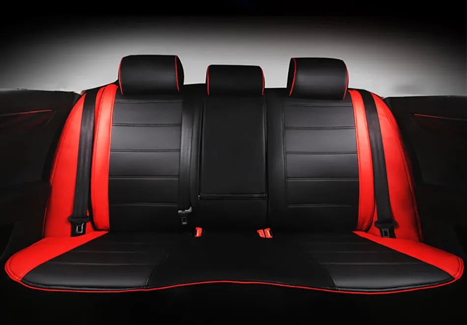 Genuine cow leather car seat cover in beige, shown fitted on a car seat with binding detail.