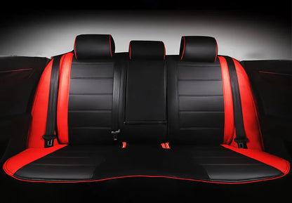 Genuine cow leather car seat cover in beige, shown fitted on a car seat with binding detail.