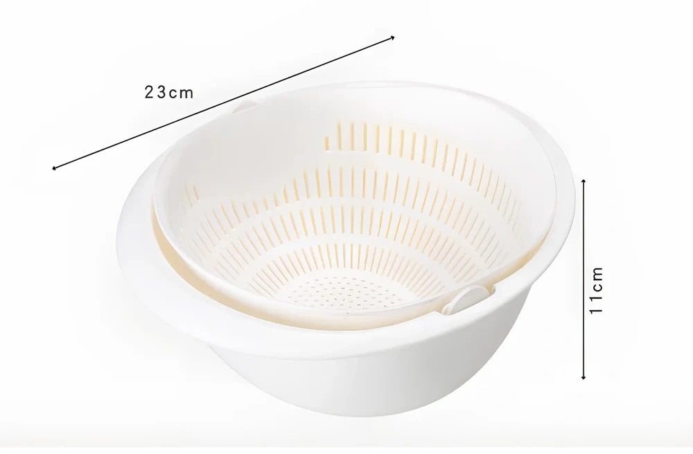 Double-dish sink drain basket with 30cm upper tier and 25cm lower tier in apricot colour