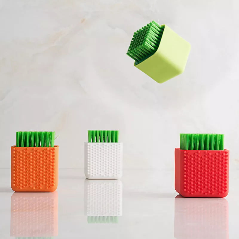 Square potted silicone kitchen brush for gentle cleaning of clothes and dishes