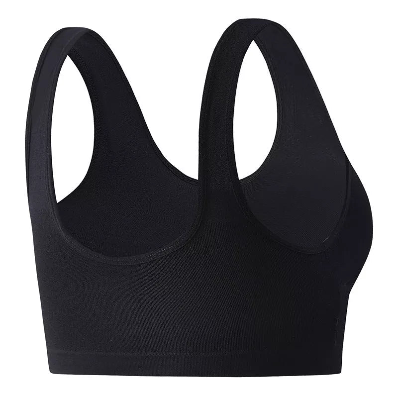 Black front zipper sports bra with shockproof support and beauty back design