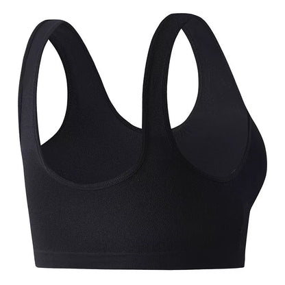 Black front zipper sports bra with shockproof support and beauty back design