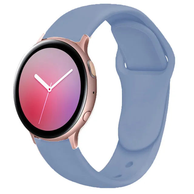 Samsung Galaxy Active 2 reverse buckle silicone strap showing 20mm and 22mm width options
