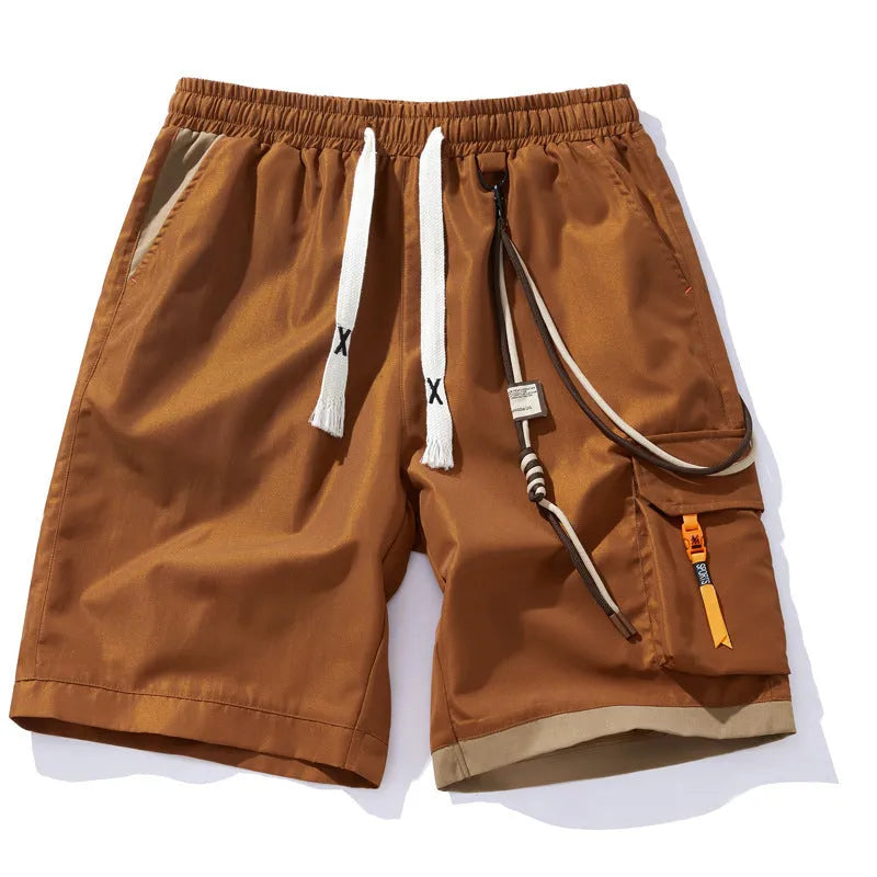 Men's plus size bamboo fibre shorts in coffee colour with straight-leg design and cropped length for athletic activities