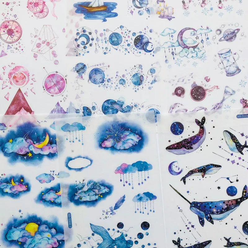 Abu Sticker Set showing fantasy stars design on Japanese paper, 10.5 by 14.1 cm
