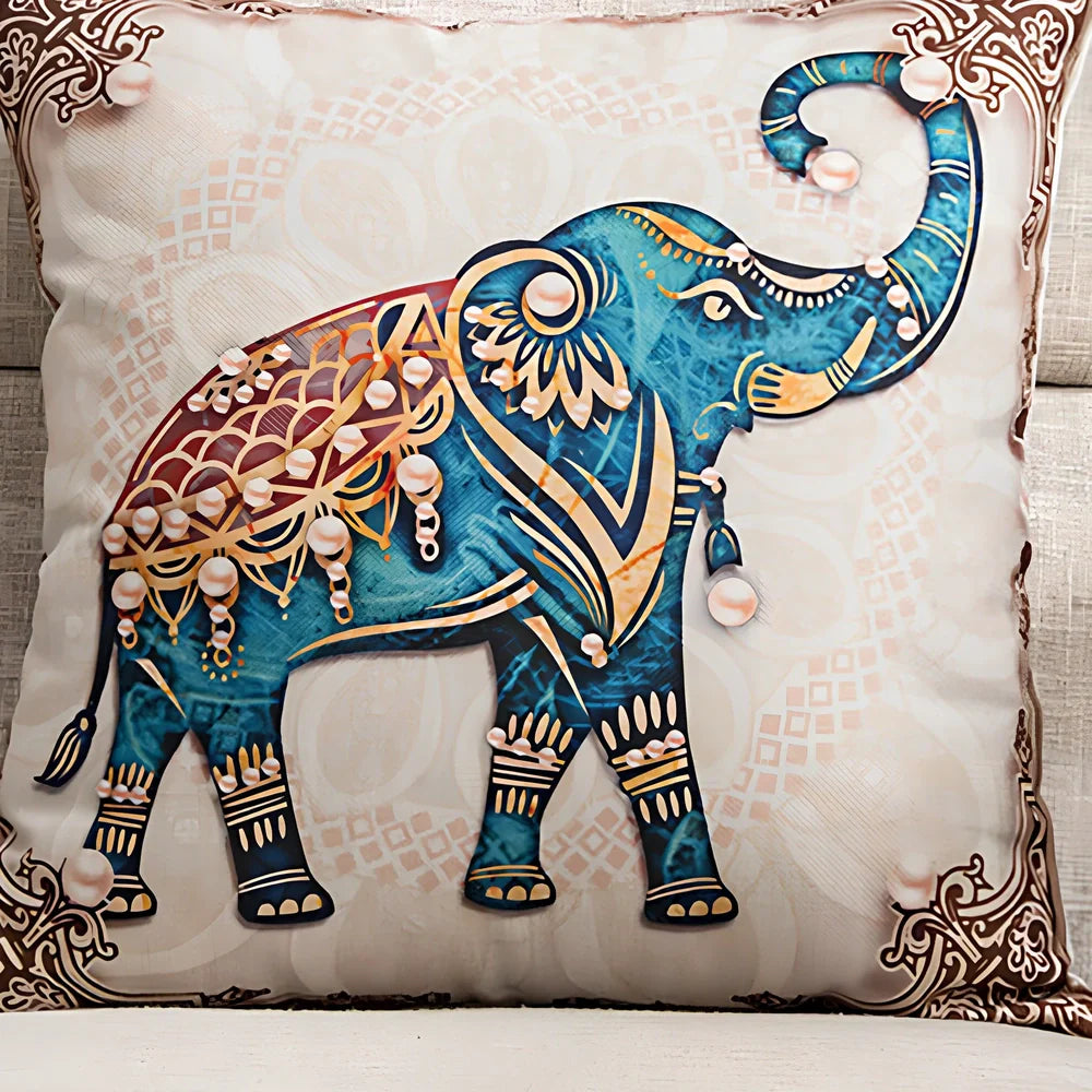 45x45cm linen cushion cover with flower frame left elephant design on national style pillowcase