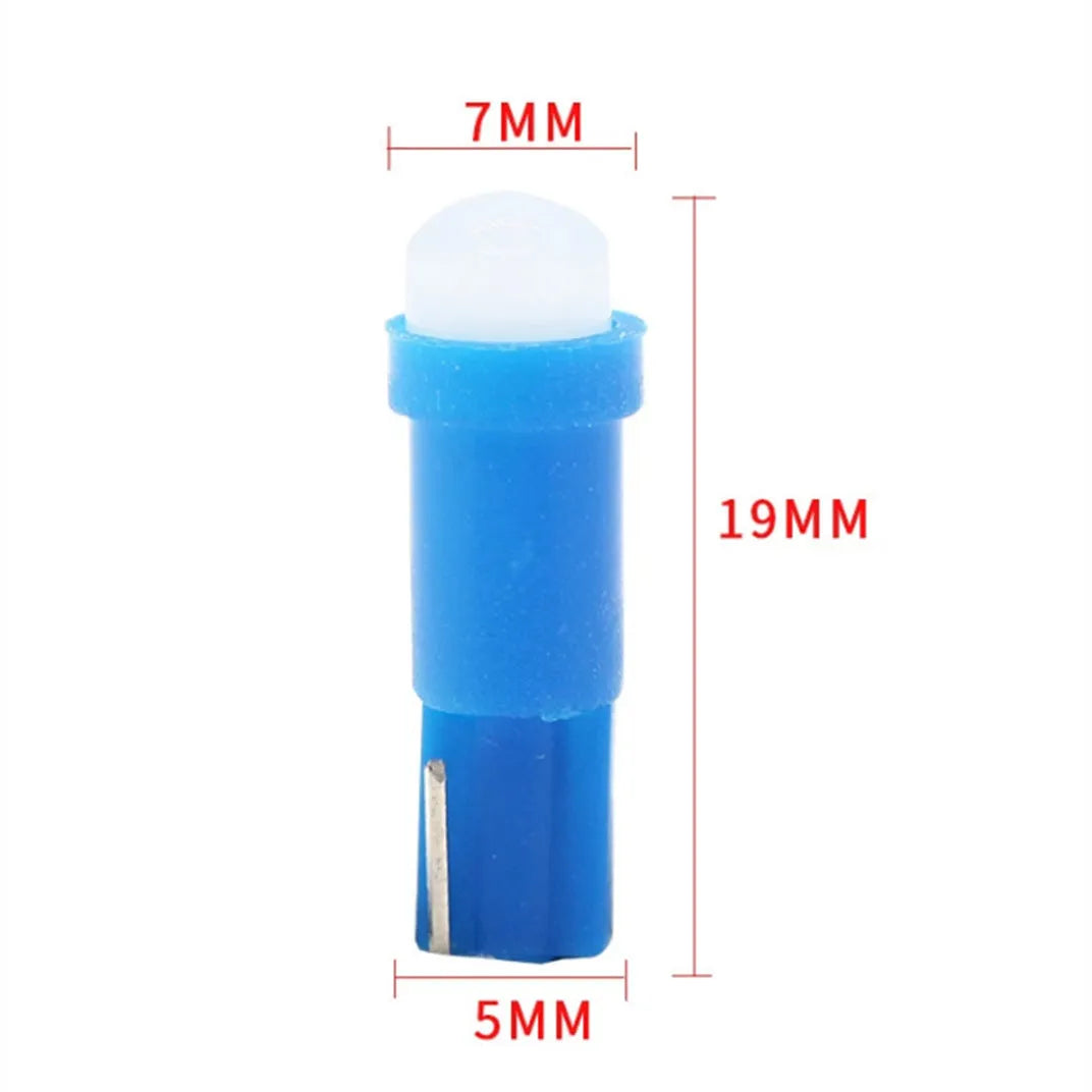 T5 LED car instrument bulb with ceramic base in multiple colours including blue, green, red and yellow