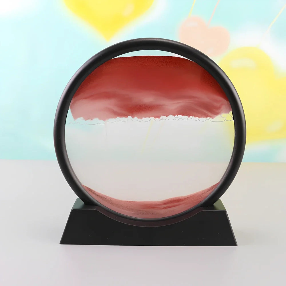 7-inch 3D quicksand painting ornament in blue with 18cm dynamic sand flow inside polished glass frame, 19cm tall