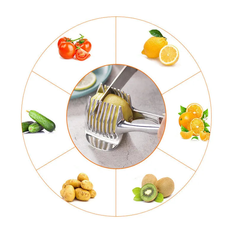 Silver plastic folding lemon slicer kitchen tool for fruit and vegetable preparation
