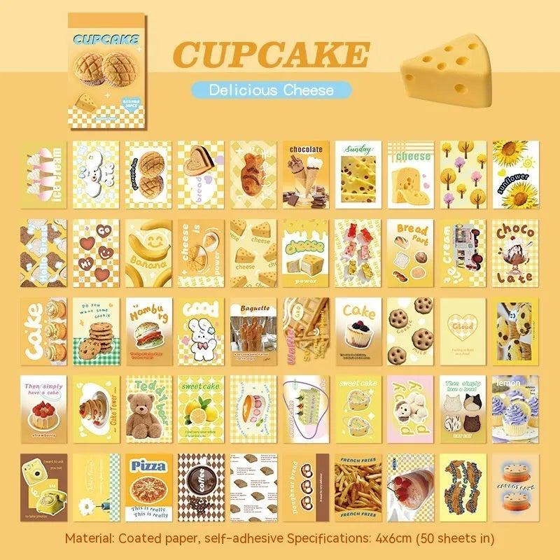 American retro journal sticker book with 50 sheets of 4x6cm cartoon designs on copper board paper