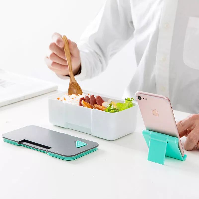 Mobile Phone Holder Lunch Box in Emerald Green, Mint Green, and Orange colors