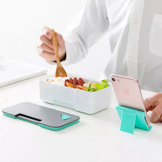 Mobile Phone Holder Lunch Box in Emerald Green, Mint Green, and Orange colors