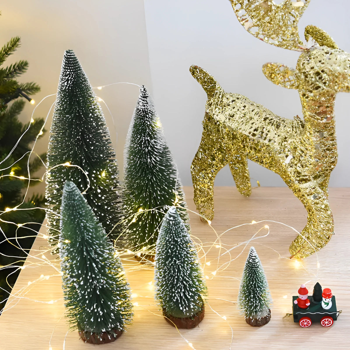 Green and white artificial Christmas pine needle tree decoration in 10 cm to 30 cm sizes