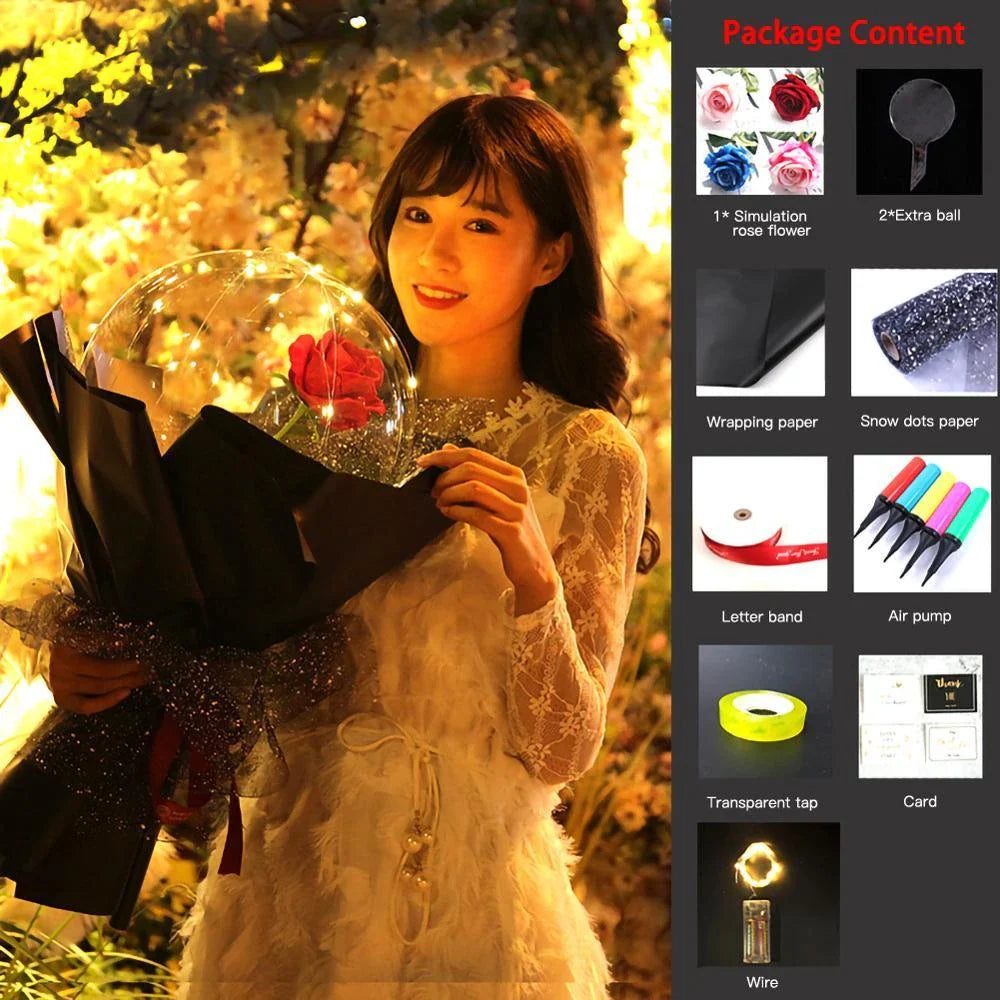 Enchanting LED-illuminated balloon bouquet with vibrant rose colors for any occasion