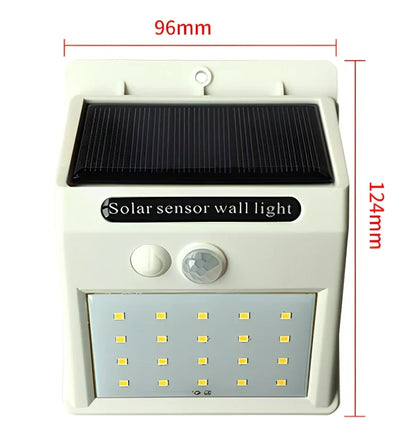 Solar sensor light in black ABS plastic with 20 LEDs and infrared motion detection, package 130x102x55mm