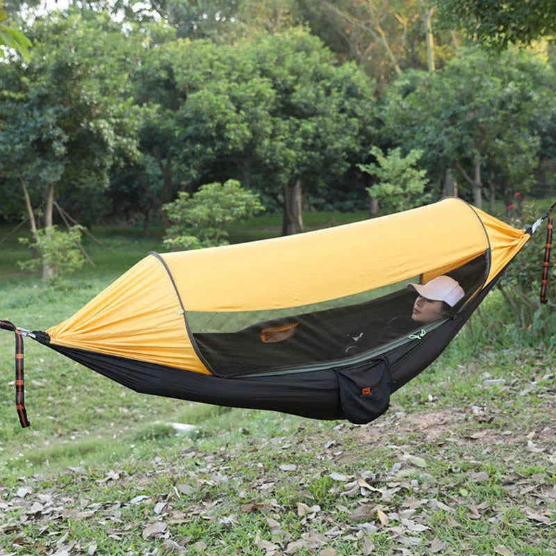Army Green anti-mosquito outdoor sunscreen camping hammock with 70D nylon fabric