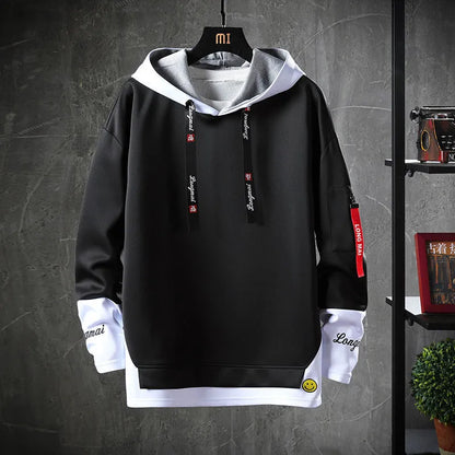 Hooded sweatshirt long sleeve round neck casual pullover in black, grey, lake blue, light red, or white