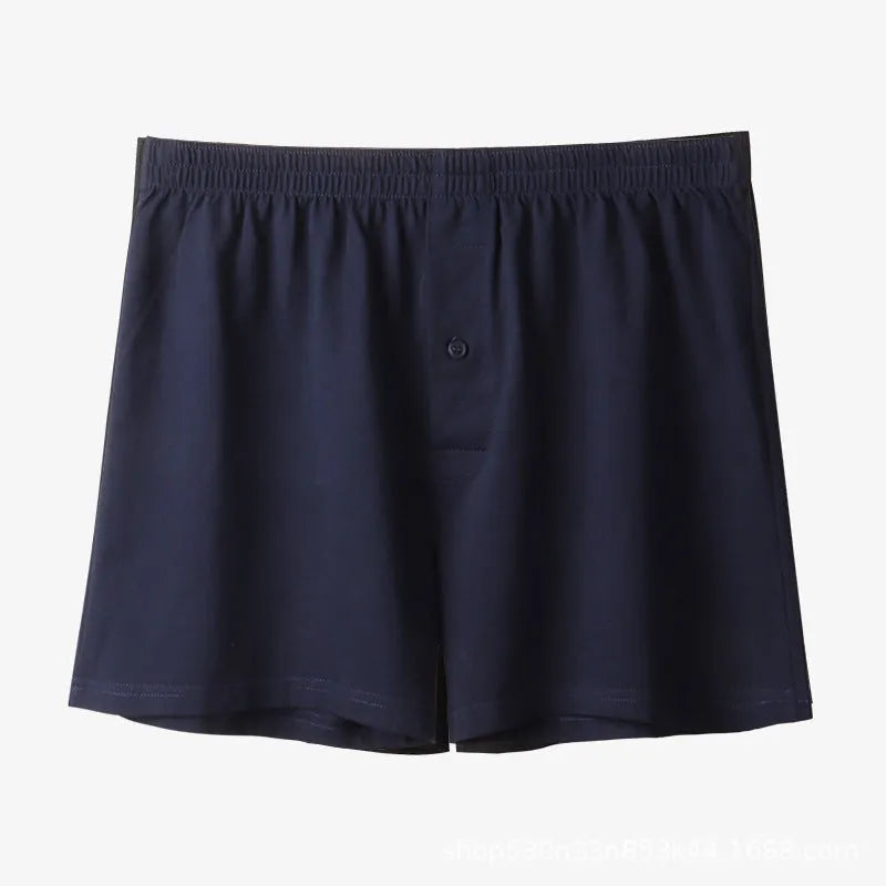 Men's cotton boxer shorts in black colour showing loose fit and high waist design