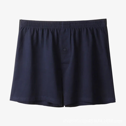 Men's cotton boxer shorts in black colour showing loose fit and high waist design