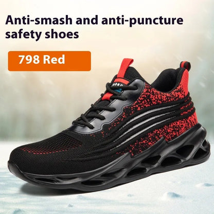 Men's brown leather labour protection safety shoes with a rubber sole.